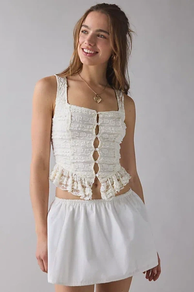 Kimchi Blue Amara Ruffle Lace Button-front Tank Top In White, Women's At Urban Outfitters