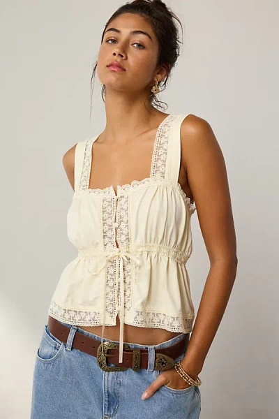 Kimchi Blue Amelie Eyelet Lace Trim Tie-front Babydoll Top In Ivory, Women's At Urban Outfitters In White