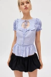 Kimchi Blue Amerie Keyhole Ruffle Peplum Blouse In Light Blue, Women's At Urban Outfitters In Blue