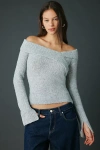 Kimchi Blue Andie Asymmetric Foldover Off-the-shoulder Sweater In Grey, Women's At Urban Outfitters In Gray
