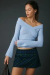 Kimchi Blue Andie Asymmetric Foldover Off-the-shoulder Sweater In Light Blue, Women's At Urban Outfitters