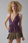 Kimchi Blue Antoinette Plunging Tiered Lace Babydoll Cami In Plum, Women's At Urban Outfitters In Purple