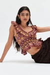 Kimchi Blue Ariel Ruffle Tank Top In Brown, Women's At Urban Outfitters In Multi