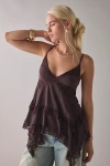 Kimchi Blue Asterid Lace Trim Asymmetric Babydoll Cami In Brown, Women's At Urban Outfitters