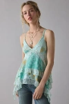 Kimchi Blue Asterid Lace Trim Asymmetric Babydoll Cami In Mint, Women's At Urban Outfitters In Green