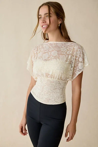 Kimchi Blue Audrey Sheer Lace Banded Blouse In White, Women's At Urban Outfitters
