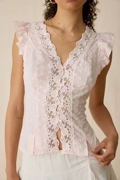 Kimchi Blue Aurelia Lace Trim Flutter Sleeve Blouse In Pink, Women's At Urban Outfitters
