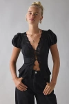 Kimchi Blue Aurelia Lace Trim Puff Sleeve Blouse In Black, Women's At Urban Outfitters