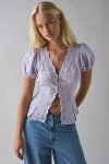 Kimchi Blue Aurelia Lace Trim Puff Sleeve Blouse In Lavender, Women's At Urban Outfitters In Purple