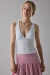 Kimchi Blue Betty Plunging V-neck Smocked Tank Top In White, Women's At Urban Outfitters In White