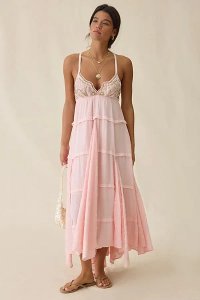 Kimchi Blue Bon Voyage Beaded Empire Waist Tiered Maxi Dress In Rose, Women's At Urban Outfitters In Pink