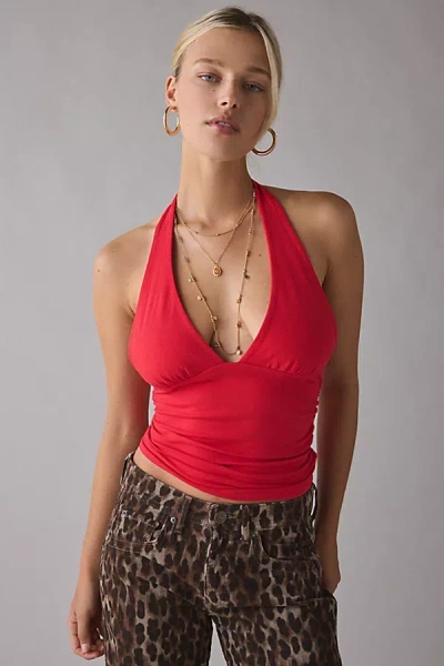 Kimchi Blue Breakup Plunging Cropped Halter Top In Red, Women's At Urban Outfitters