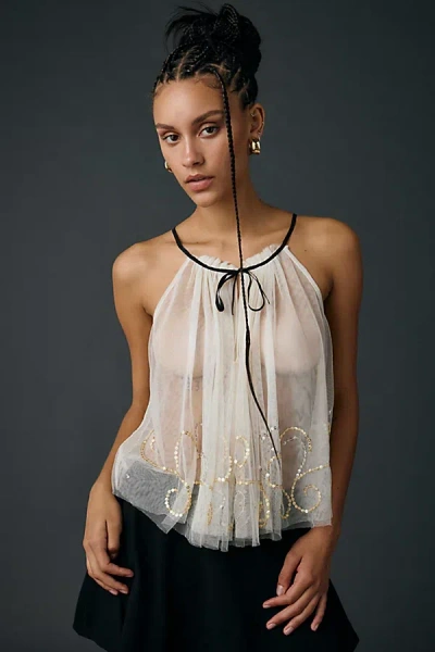 Kimchi Blue Bright Eyes Sequin Embellished Sheer Mesh Cami In White, Women's At Urban Outfitters