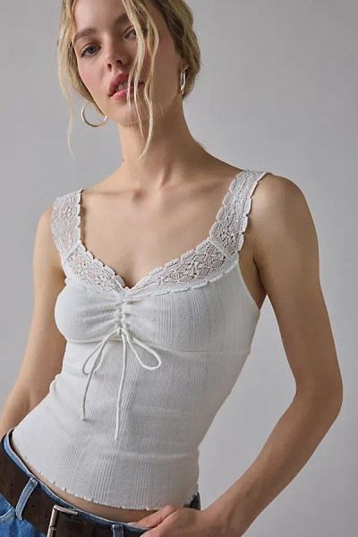Kimchi Blue Callie Cinch-front Lace Trim Tank Top In White, Women's At Urban Outfitters