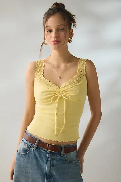 Kimchi Blue Callie Cinch-front Lace Trim Tank Top In Yellow, Women's At Urban Outfitters