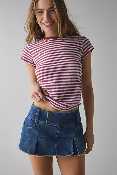 Kimchi Blue Cameron Low-rise Pleated Denim Micro Skort In Elliot Wash, Women's At Urban Outfitters In Red