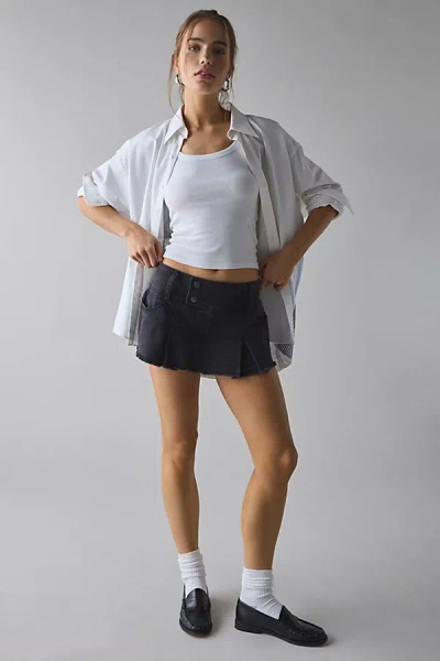 Kimchi Blue Cameron Low-rise Pleated Denim Micro Skort In Frances Wash, Women's At Urban Outfitters In White