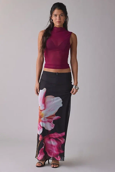 Kimchi Blue Can't Miss Printed Mesh Maxi Skirt In Black, Women's At Urban Outfitters