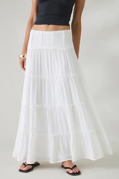 Kimchi Blue Carly Tiered Drop Waist Maxi Skirt In White, Women's At Urban Outfitters