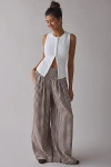 Kimchi Blue Caroline Smocked Wide Leg Linen-blend Pant In Brown Gingham, Women's At Urban Outfitters