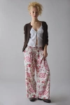 Kimchi Blue Caroline Smocked Wide Leg Linen-blend Pant In Cabbage Rose, Women's At Urban Outfitters