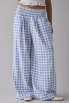 Kimchi Blue Caroline Smocked Wide Leg Linen-blend Pant In Heart Gingham, Women's At Urban Outfitters