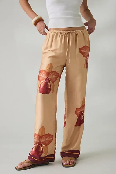 Kimchi Blue Cattleya Floral Straight Leg Satin Pants In Orange, Women's At Urban Outfitters