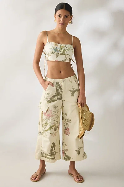 Kimchi Blue Chit Chat Side-tie Cropped Cami In Neutral Floral, Women's At Urban Outfitters
