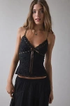 Kimchi Blue Clover Lace + Ribbon Trim Cropped Cami In Black, Women's At Urban Outfitters