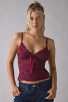 Kimchi Blue Clover Lace + Ribbon Trim Cropped Cami In Dark Red, Women's At Urban Outfitters