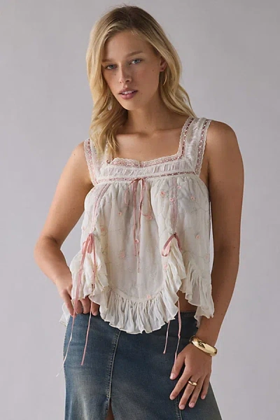 Kimchi Blue Colette Floral Embroidered Ruffle Flounce Cami In Neutral, Women's At Urban Outfitters