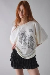 Kimchi Blue Courtney Cat Graphic Off-the-shoulder Oversized Tee In Cream, Women's At Urban Outfitters