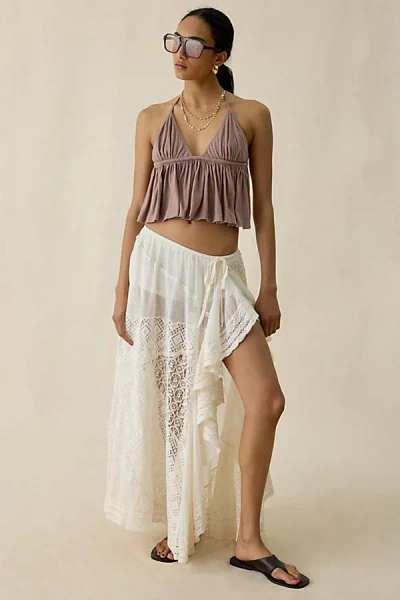 Kimchi Blue Crush On You Sheer Lace Trim Asymmetric Ruffle Maxi Skirt In White, Women's At Urban Outfitters