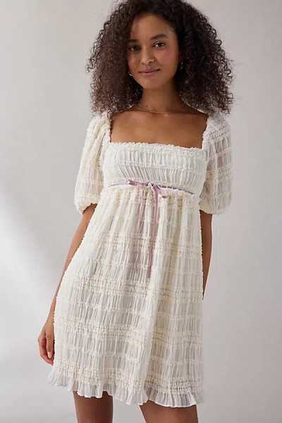 Kimchi Blue Daphne Ruffle Puff Sleeve Babydoll Mini Dress In Ivory, Women's At Urban Outfitters In White