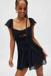 Kimchi Blue Diana Ruched Drop Waist Romper In Black, Women's At Urban Outfitters In Black