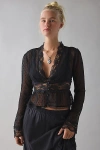 Kimchi Blue Dolly Sheer Swiss Dot Lace Trim Babydoll Blouse In Black, Women's At Urban Outfitters In Black