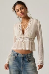 Kimchi Blue Dolly Sheer Swiss Dot Lace Trim Babydoll Blouse In Ivory, Women's At Urban Outfitters In White