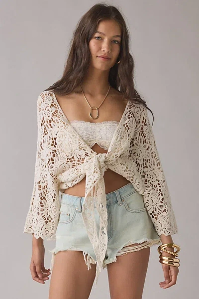 Kimchi Blue Easy Days Tie-front Crochet Top In Ivory, Women's At Urban Outfitters In White