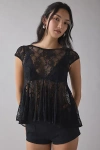 Kimchi Blue Eclipse Sheer Lace Short Sleeve Babydoll Top In Black, Women's At Urban Outfitters