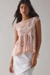 Kimchi Blue Eclipse Sheer Lace Short Sleeve Babydoll Top In Pink, Women's At Urban Outfitters