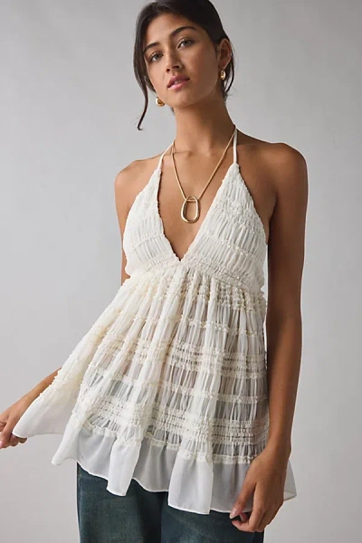 Kimchi Blue Edith Ruffle Babydoll Tunic Halter Top In Cream, Women's At Urban Outfitters In White