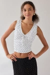 Kimchi Blue Ella Ruched Tie-front Cropped Tank Top In Black/white, Women's At Urban Outfitters In Multi