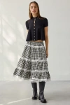 Kimchi Blue Esther Lace Trim Tiered Midi Skirt In Assorted, Women's At Urban Outfitters In Black