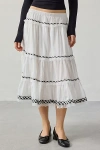 Kimchi Blue Esther Lace Trim Tiered Midi Skirt In White, Women's At Urban Outfitters In White