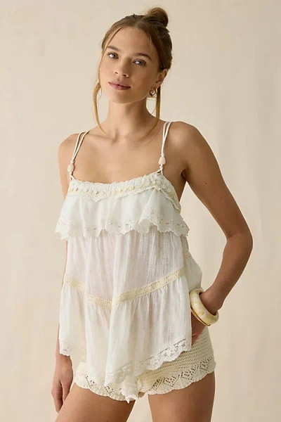 Kimchi Blue Evie Shell Embellished Lace Trim Babydoll Cami In White, Women's At Urban Outfitters