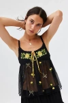 Kimchi Blue Faith Embroidered Babydoll Tank Top In Black, Women's At Urban Outfitters In Black