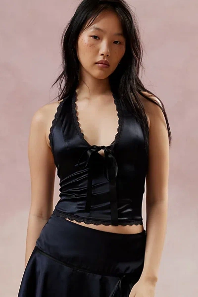 Kimchi Blue Farrah Plunge V-neck Halter Top In Black, Women's At Urban Outfitters