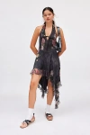 Kimchi Blue Fleur Asymmetric Halter Lace Mini Dress In Floral, Women's At Urban Outfitters In Black