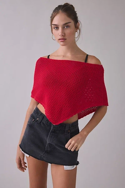 Kimchi Blue Game Day Crochet Off-the-shoulder Poncho In Red, Women's At Urban Outfitters