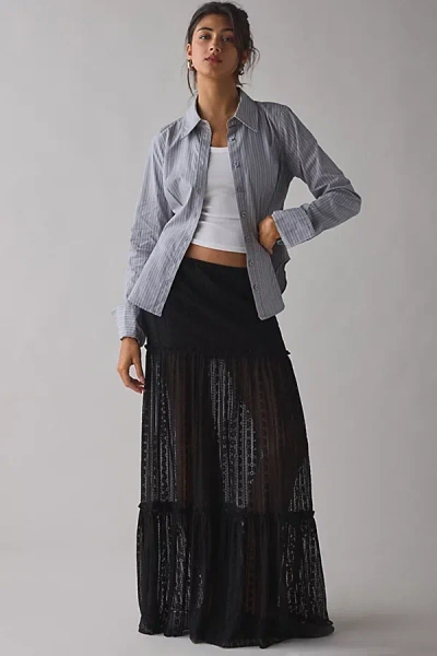 Kimchi Blue Gianna Yoked Semi-sheer Lace Pleated Maxi Skirt In Black, Women's At Urban Outfitters